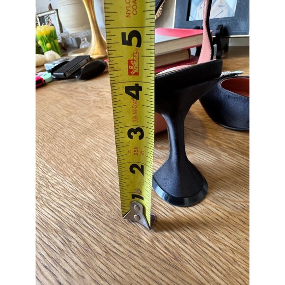 Black Satin Slingback Heels With Rhinestone Embellishment & Flared Heels Size 8. - Picture 7 of 13